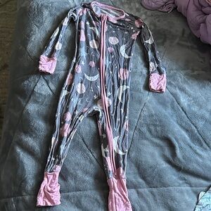 Little Sleepies Pink and Gray Moon Pajama Footies